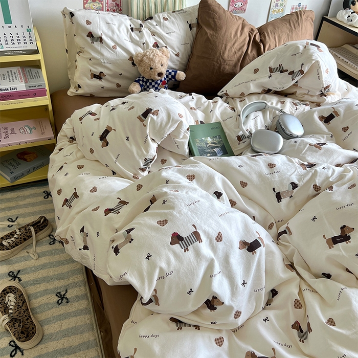 91家纺网 家纺一手货源 找家纺 原素 2024学生季专属A类水洗棉印花四件套 小狗总动员