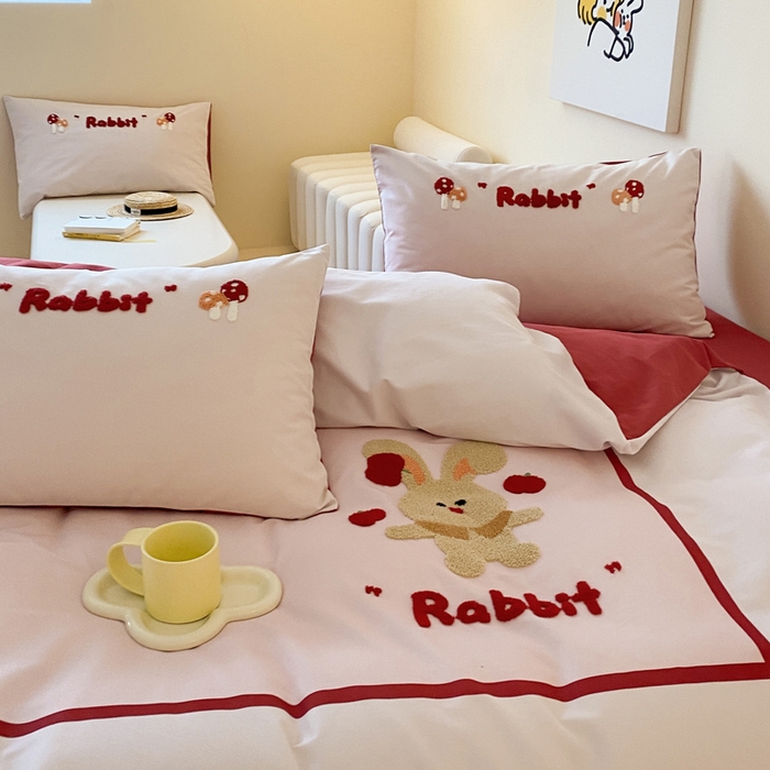 91家纺网 家纺一手货源 找家纺 宜家坊 2024全棉磨毛大版印加绣四件套【提供买家秀】 杂耍兔