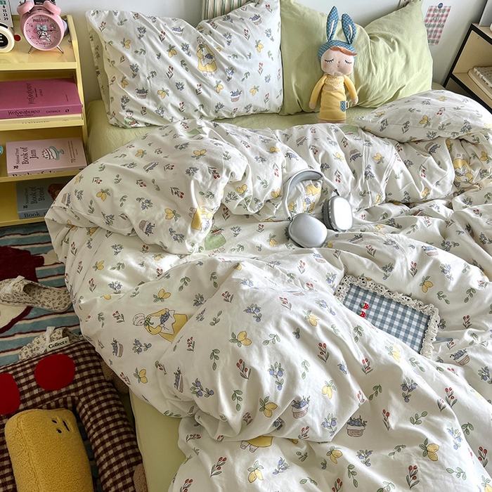 91家纺网 家纺一手货源 找家纺 原素 2024学生季专属A类水洗棉印花四件套 田园姑娘