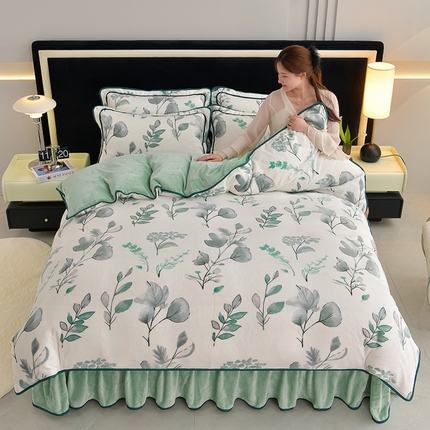 91家纺网 家纺一手货源 找家纺 诺梵 2025直播8.5斤高克重牛奶绒四件套水晶金貂法莱绒床裙款 写意风情