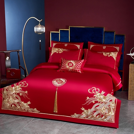 91家纺网 家纺一手货源 找家纺 （总）2025新款长绒棉长绒棉贡缎提花款新中式古典韵味精美刺绣婚庆四件套多件套