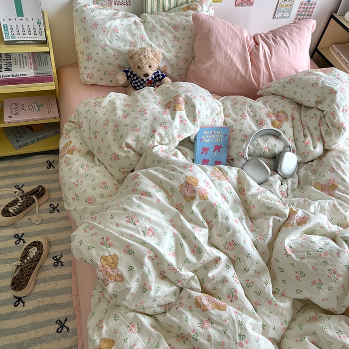 91家纺网 家纺一手货源 找家纺 原素 2024学生季专属A类水洗棉印花四件套 蜜糖莉娜