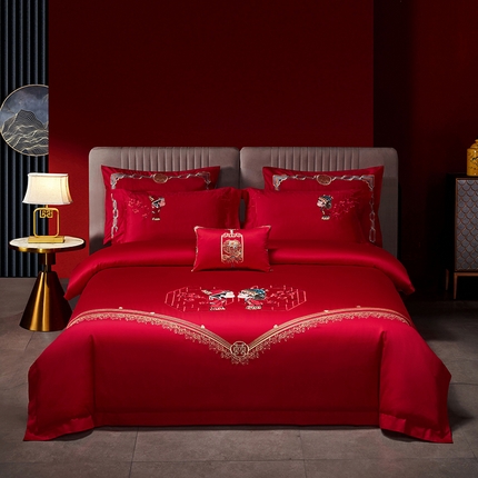 91家纺网 家纺一手货源 找家纺 （总）2025新款40s全棉长绒棉新中式刺绣婚庆四件套多件套