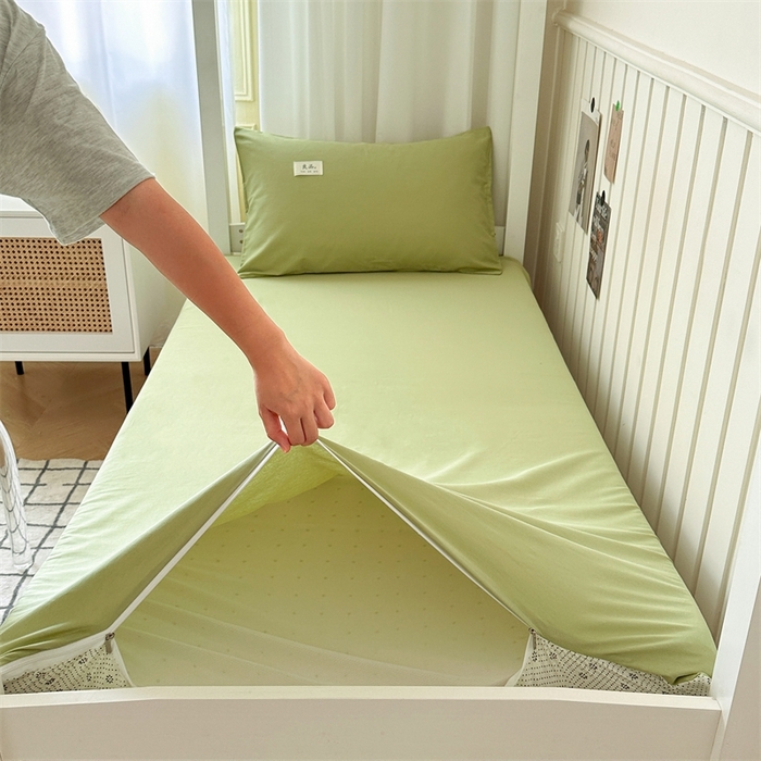 91家纺网 家纺一手货源 找家纺 眠博士 2024新款A类学生床纯色40支13372全棉床笠床垫保护套 床垫套-浅绿