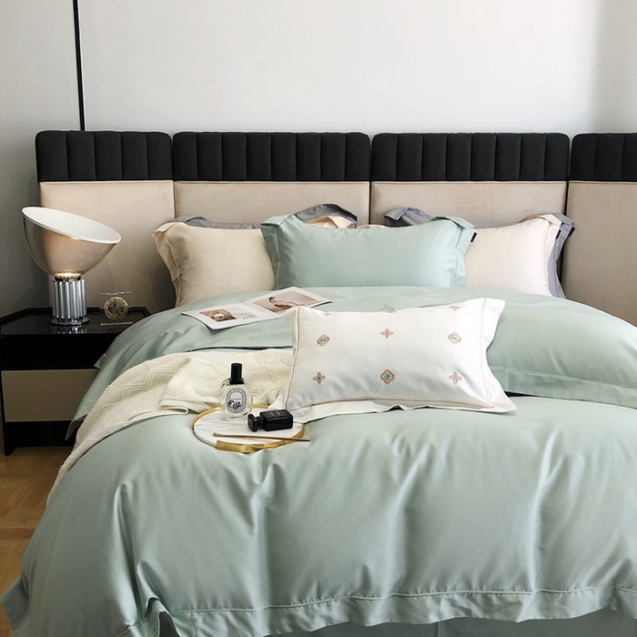 91家纺网 家纺一手货源 找家纺 卡姿家纺 2024新款全棉简爱系列埋线工艺四件套 简爱-蒂芙绿