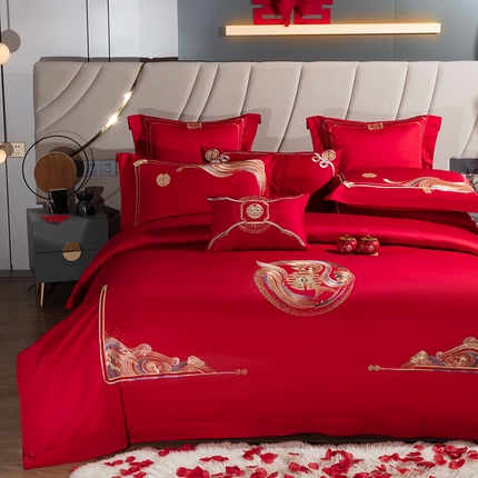 91家纺网 家纺一手货源 找家纺 （总）2025新款长绒棉长绒棉贡缎提花款新中式古典韵味精美刺绣婚庆四件套多件套