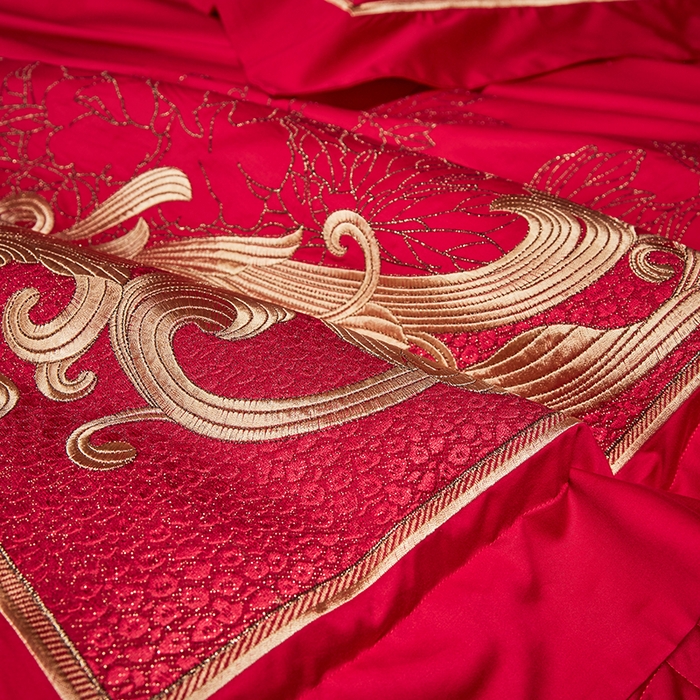 91家纺网 家纺一手货源 找家纺 2025新款长绒棉长绒棉贡缎提花款新中式古典韵味精美刺绣婚庆四件套多件套 盛世华章