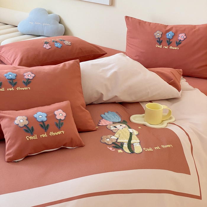 91家纺网 家纺一手货源 找家纺 宜家坊 2024全棉磨毛大版印加绣四件套【提供买家秀】 甜心朵朵