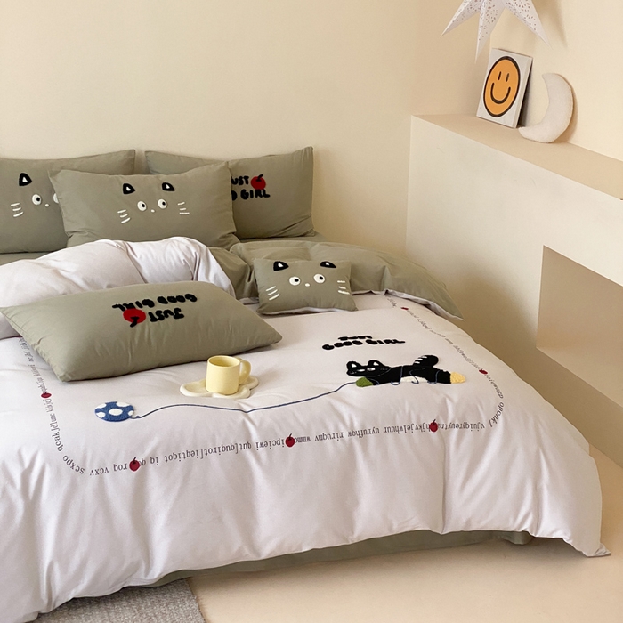 91家纺网 家纺一手货源 找家纺 宜家坊 2024全棉磨毛大版印加绣四件套【提供买家秀】 线团小猫