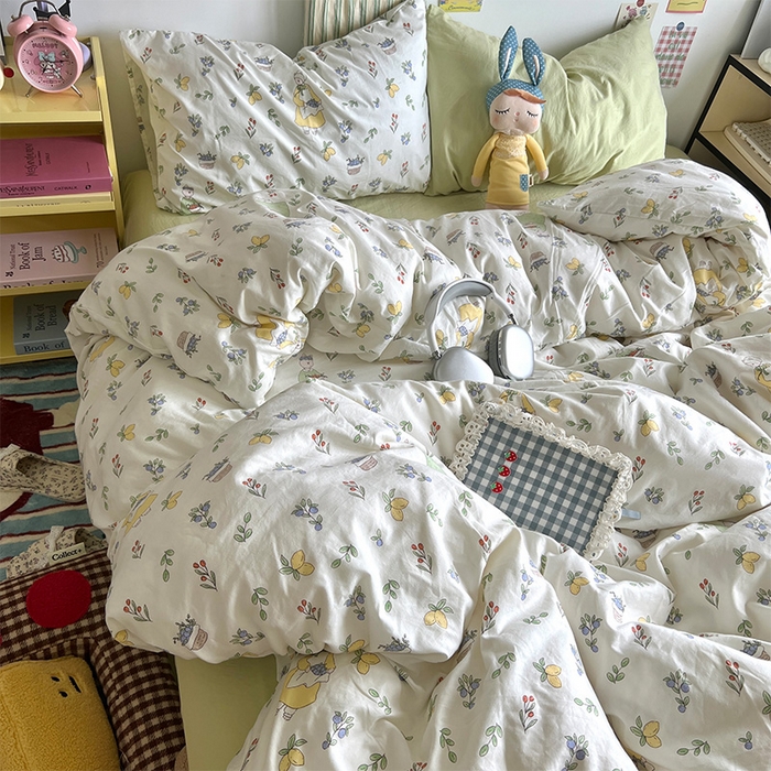 91家纺网 家纺一手货源 找家纺 原素 2024学生季专属A类水洗棉印花四件套 田园姑娘