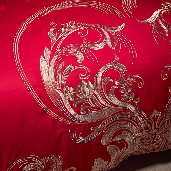 91家纺网 家纺一手货源 找家纺 2025新款长绒棉长绒棉贡缎提花款新中式古典韵味精美刺绣婚庆四件套多件套 永结同心