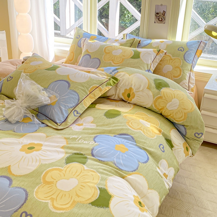 91家纺网 家纺一手货源 找家纺 宜家坊 2024全棉ins风小清新加厚磨毛【提供质检报告】 繁花-绿