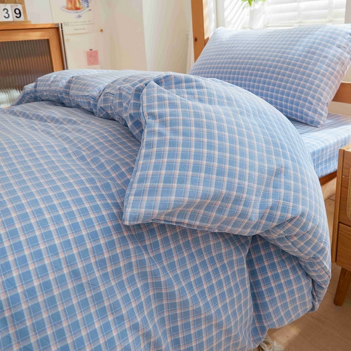 91家纺网 家纺一手货源 找家纺 韩约家纺 2024新款全棉水洗棉三四件套 维多利-蓝