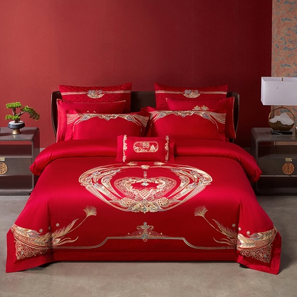 91家纺网 家纺一手货源 找家纺 （总）2025新款长绒棉长绒棉贡缎提花款新中式古典韵味精美刺绣婚庆四件套多件套
