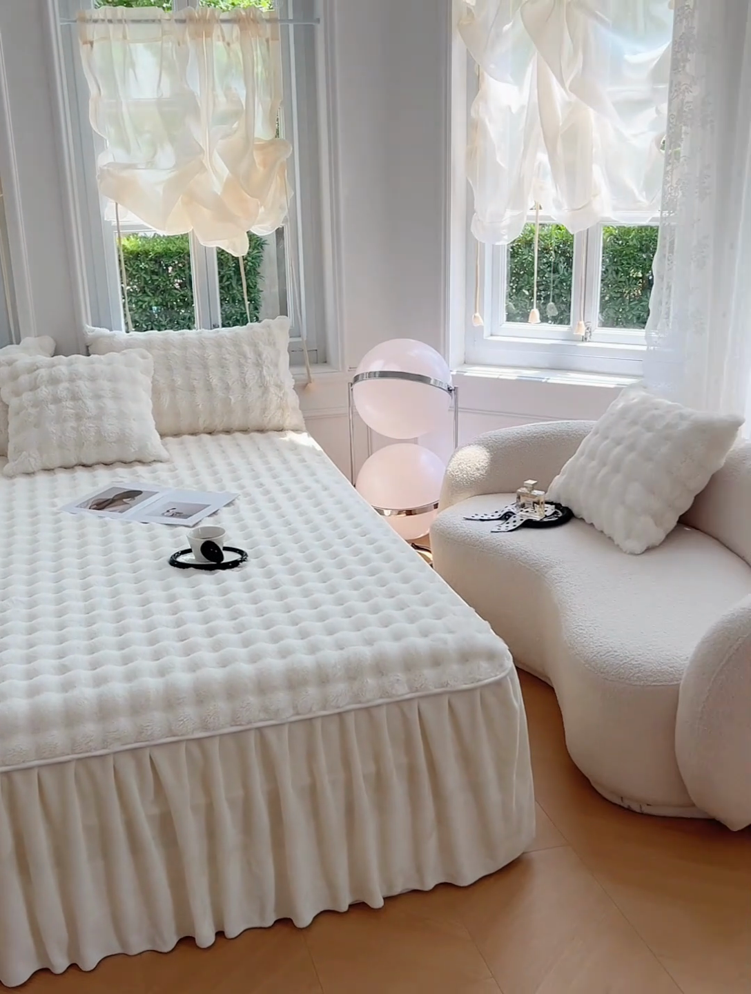 91家纺网 家纺一手货源 找家纺 梦舒羽 2025新款兔毛绒床裙水晶绒床垫保护罩牛奶绒床垫床单罩 晨曦白