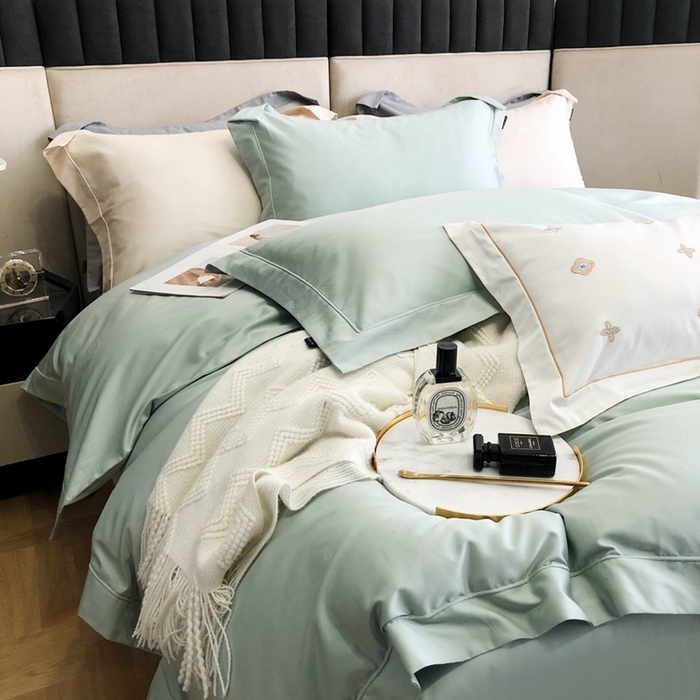 91家纺网 家纺一手货源 找家纺 卡姿家纺 2024新款全棉简爱系列埋线工艺四件套 简爱-蒂芙绿