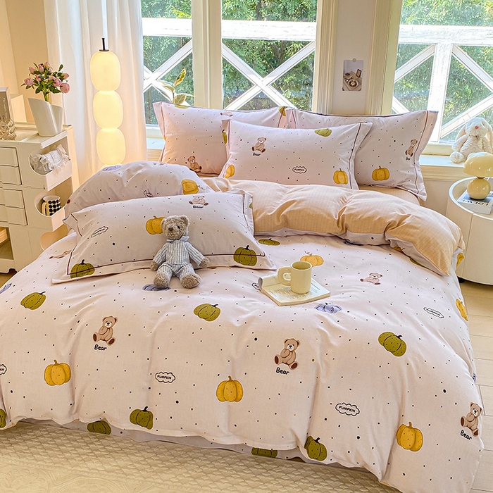 91家纺网 家纺一手货源 找家纺 宜家坊 2024全棉ins风小清新加厚磨毛【提供质检报告】 南瓜熊