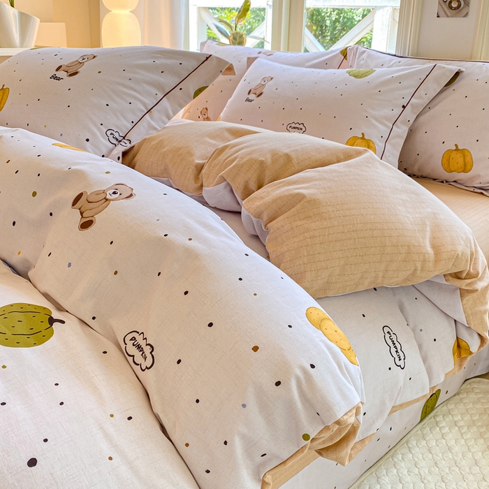 91家纺网 家纺一手货源 找家纺 宜家坊 2024全棉ins风小清新加厚磨毛【提供质检报告】 南瓜熊