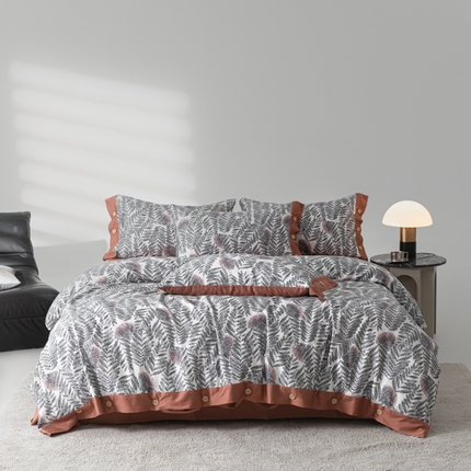 91家纺网 家纺一手货源 找家纺 栩裕纺织 2024新款丝棉臻绒磨毛数码印花四件套--兰羽系列 兰羽-叶韵