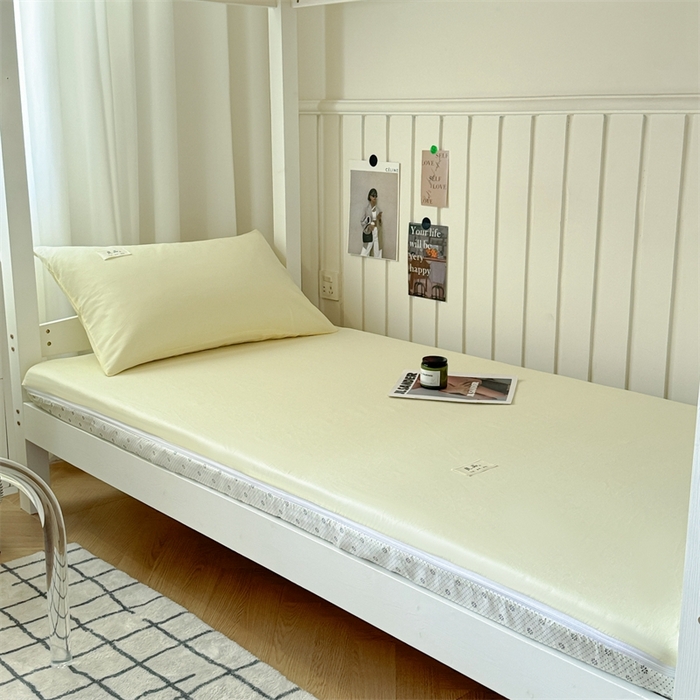 91家纺网 家纺一手货源 找家纺 眠博士 2024新款A类学生床纯色40支13372全棉床笠床垫保护套 床垫套-浅黄