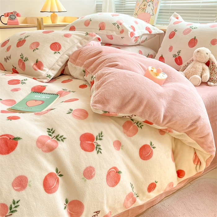 91家纺网 家纺一手货源 找家纺 2024新款A类AB版加厚保暖双面牛奶绒印花四件套--小清新系列 水果