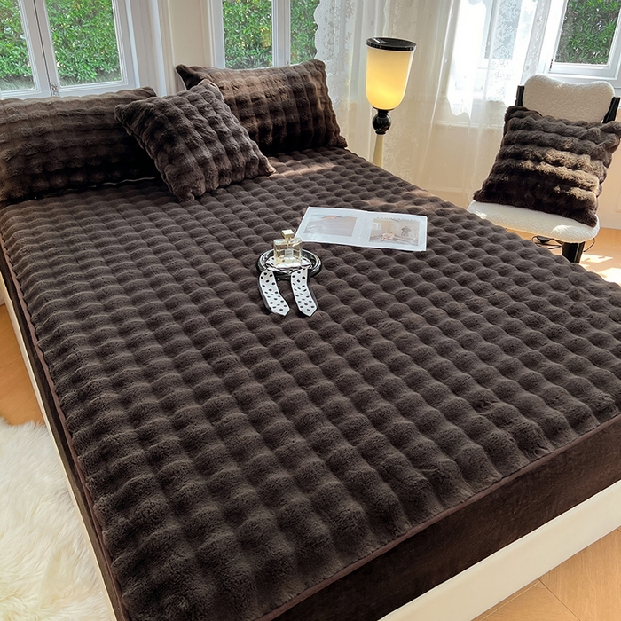 91家纺网 家纺一手货源 找家纺 梦舒羽 2025新款兔毛绒床笠水晶绒床垫保护套牛奶绒床垫套 咖啡色