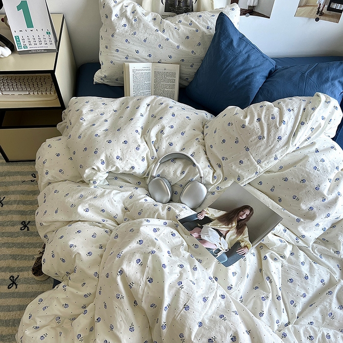 91家纺网 家纺一手货源 找家纺 原素 2024学生季专属A类水洗棉印花四件套 小小苍兰