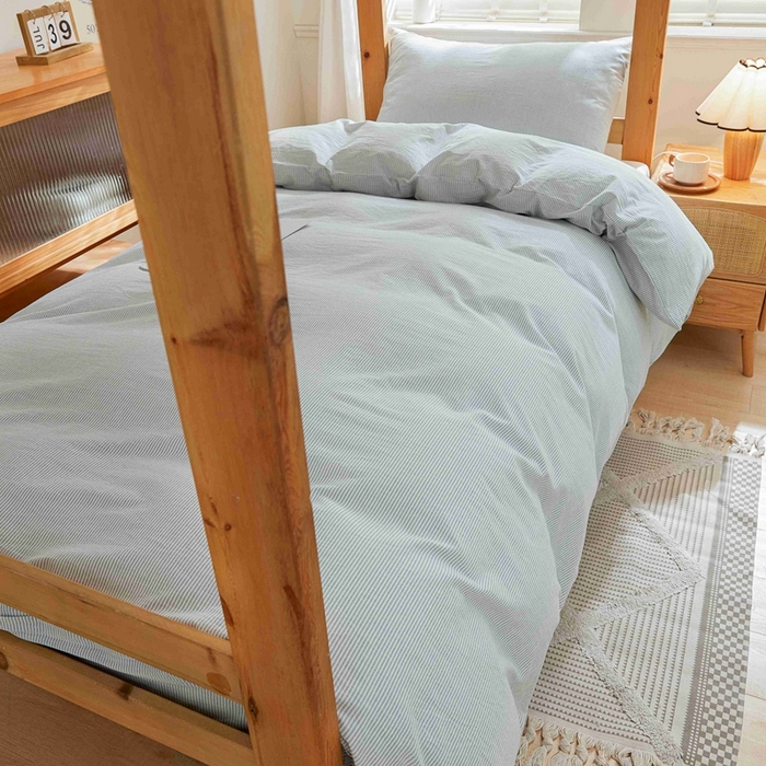 91家纺网 家纺一手货源 找家纺 韩约家纺 2024新款全棉水洗棉三四件套 米条-雾蓝