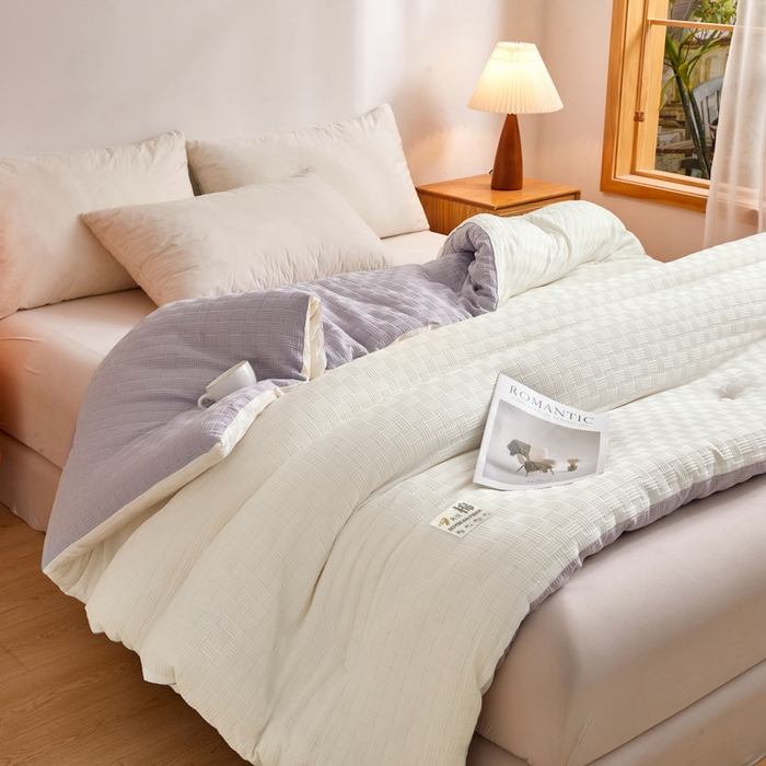 91家纺网 家纺一手货源 找家纺 米米儿家纺 2024新款A类华夫格针织提花大豆被 拼色-灰白色