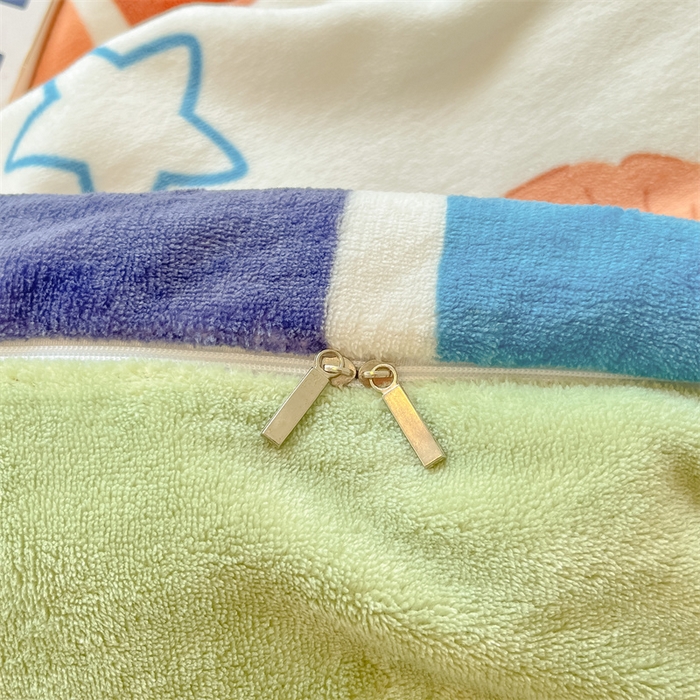 91家纺网 家纺一手货源 找家纺 2024新款A类AB版加厚保暖双面牛奶绒印花四件套--小清新系列 雪糕狮子