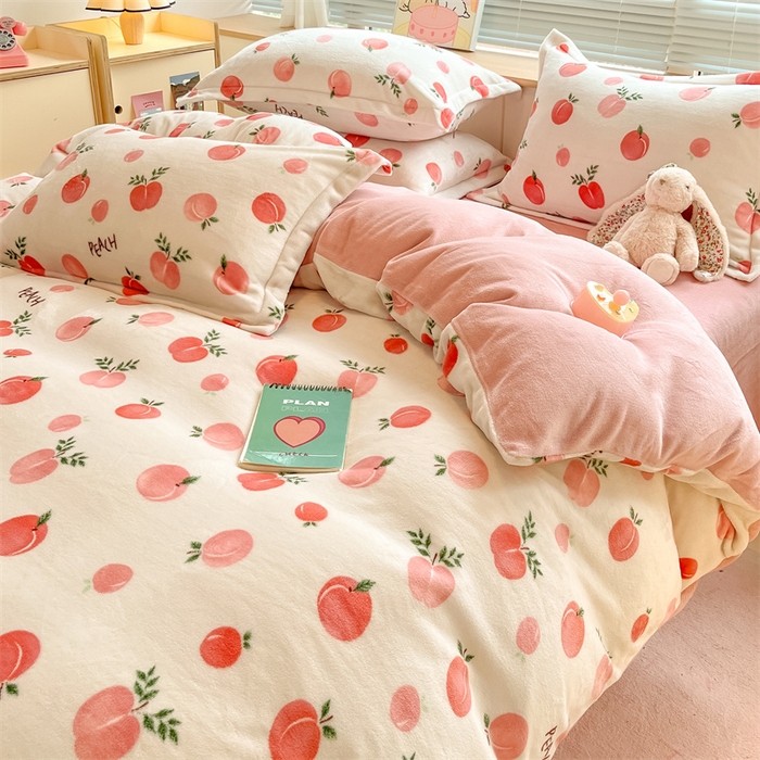 91家纺网 家纺一手货源 找家纺 2024新款A类AB版加厚保暖双面牛奶绒印花四件套--小清新系列 水果