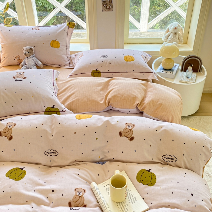 91家纺网 家纺一手货源 找家纺 宜家坊 2024全棉ins风小清新加厚磨毛【提供质检报告】 南瓜熊