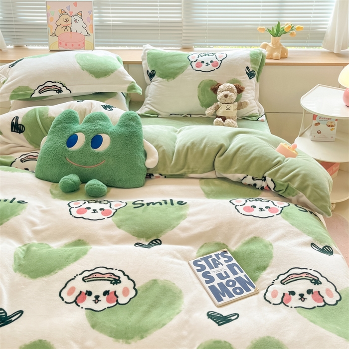 91家纺网 家纺一手货源 找家纺 （总）2024新款A类AB版加厚保暖双面牛奶绒印花四件套--小清新系列