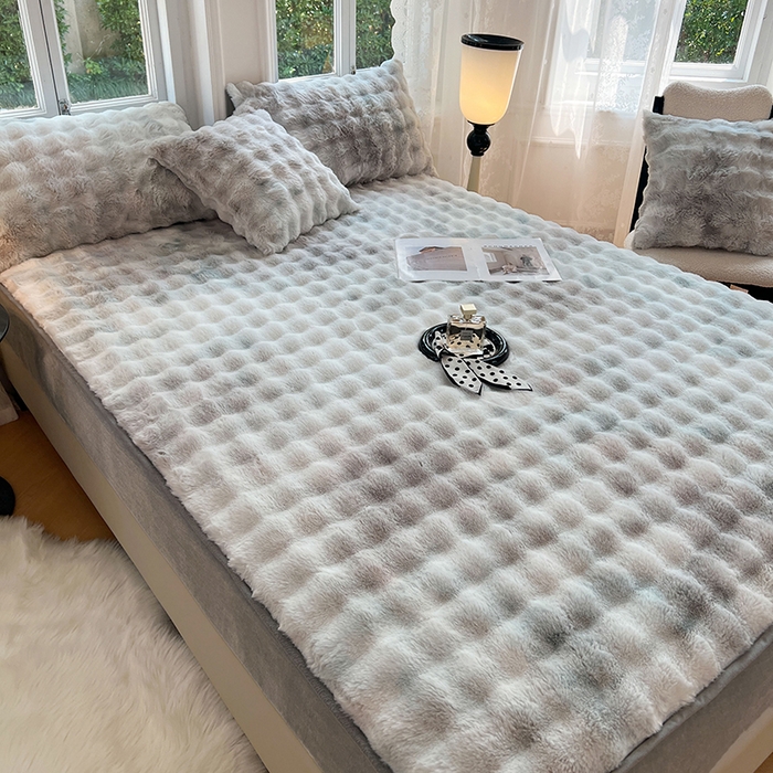 91家纺网 家纺一手货源 找家纺 梦舒羽 2025新款兔毛绒床笠水晶绒床垫保护套牛奶绒床垫套 梦幻浅灰