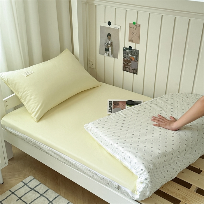91家纺网 家纺一手货源 找家纺 眠博士 2024新款A类学生床纯色40支13372全棉床笠床垫保护套 床垫套-浅黄
