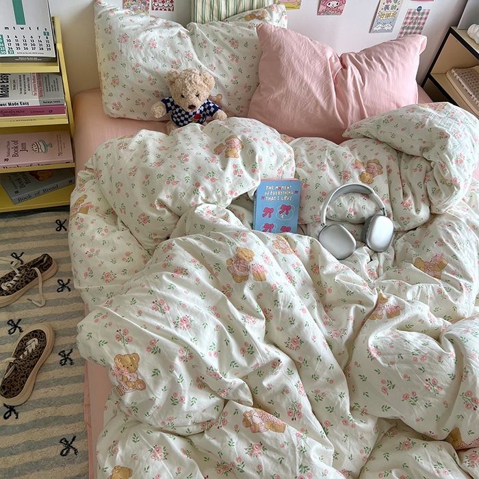 91家纺网 家纺一手货源 找家纺 原素 2024学生季专属A类水洗棉印花四件套 蜜糖莉娜