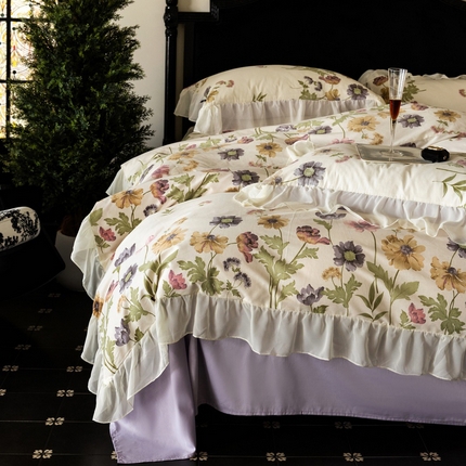 91家纺网 家纺一手货源 找家纺 （总）卡姿家纺 2024秋冬法式复古印花雪纺花边第二季