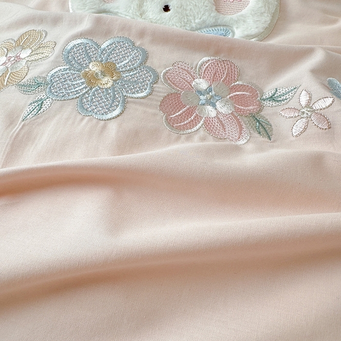 91家纺网 家纺一手货源 找家纺 蜜柚 2024新款全棉加厚水洗棉韩版小清新绣花工艺四件套-萌萌兔 萌萌兔粉
