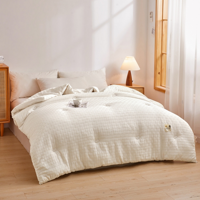 91家纺网 家纺一手货源 找家纺 米米儿家纺 2024新款A类华夫格针织提花大豆被 本白色