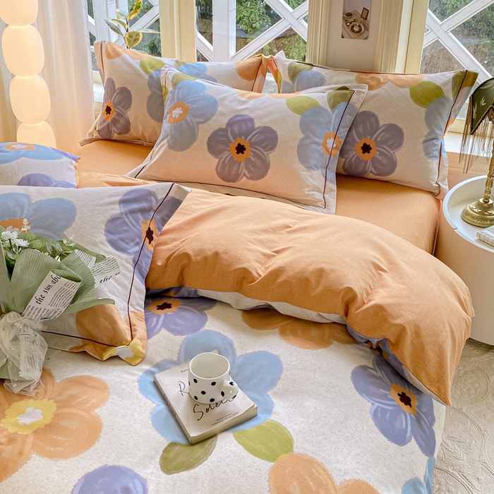 91家纺网 家纺一手货源 找家纺 宜家坊 2024全棉ins风小清新加厚磨毛【提供质检报告】 晚韵-桔