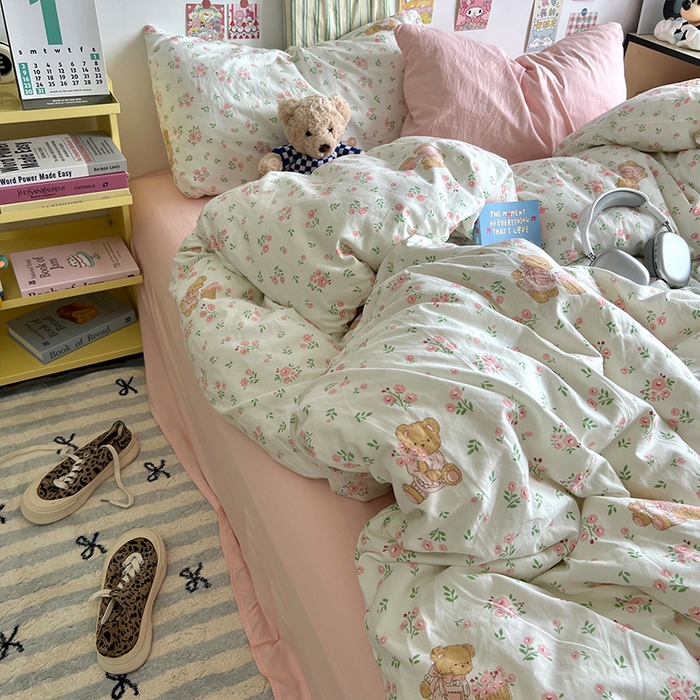 91家纺网 家纺一手货源 找家纺 原素 2024学生季专属A类水洗棉印花四件套 蜜糖莉娜