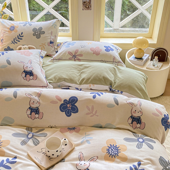 91家纺网 家纺一手货源 找家纺 宜家坊 2024全棉ins风小清新加厚磨毛【提供质检报告】 花中兔