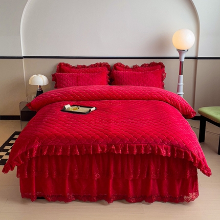 91家纺网 家纺一手货源 找家纺 （总）青竹苑 2024新款宝宝绒刺绣花边款四件套