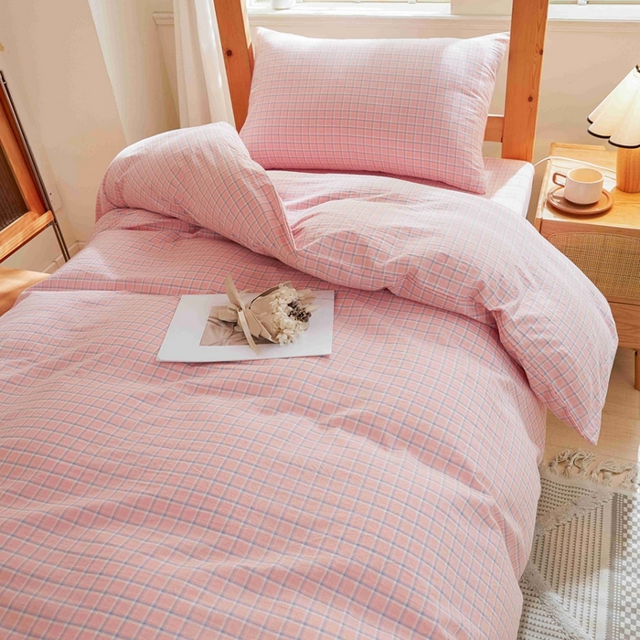 91家纺网 家纺一手货源 找家纺 韩约家纺 2024新款全棉水洗棉三四件套 维多利-粉