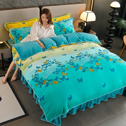 紫月轩2024新款日产2万套高克重8.5斤牛奶绒四件套法莱绒四件套 翩翩飞舞