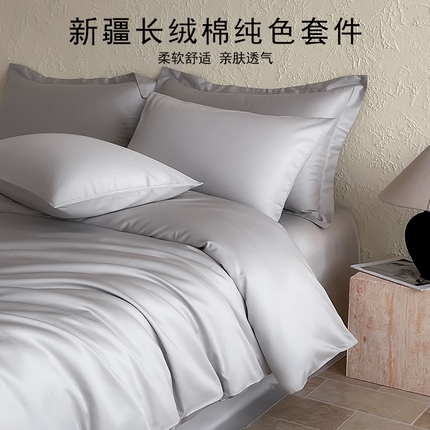 Mr.pig猪先生水洗棉 2024新品A类100全棉高支高密贡缎新疆长绒棉四件套纯棉床单被套学生宿舍三件套枕套床笠床上用品 藕灰