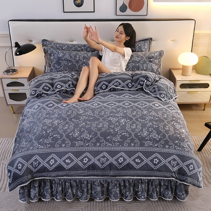 代芙家纺 7斤重牛奶绒金貂四件套抗静电法莱绒珊瑚绒床裙 欧尚