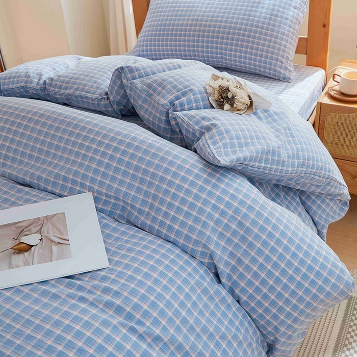 91家纺网 家纺一手货源 找家纺 韩约家纺 2024新款全棉水洗棉三四件套 维多利-蓝