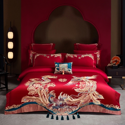 91家纺网 家纺一手货源 找家纺 （总）2025新款长绒棉长绒棉贡缎提花款新中式古典韵味精美刺绣婚庆四件套多件套