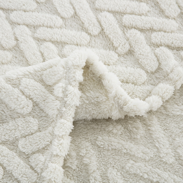 91家纺网 家纺一手货源 找家纺 一左一右 2024秋冬新款高克重单层双面提花塔芙绒毛毯舒棉绒毯多功能毯子外贸跨境电商 米白